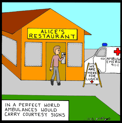 Ambulances carry courtesy signs