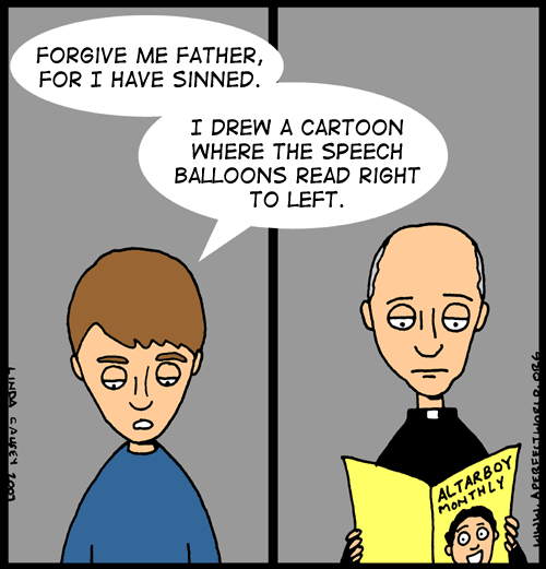 Cartoonist sin: drawing speech balloons reading righ to left