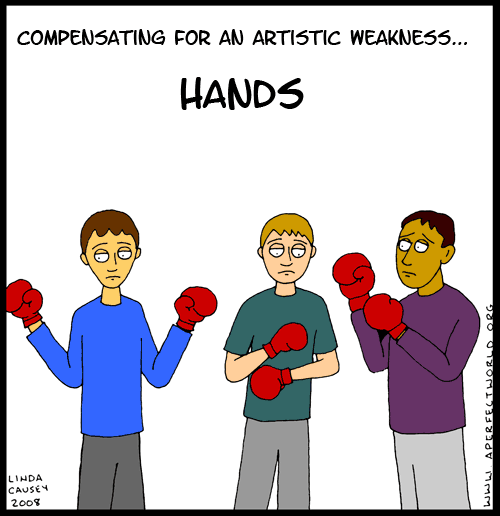 If you can't draw hands put boxing gloves on your characters